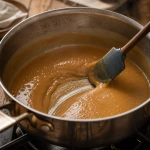 Golden milk caramel stirred with a spatula