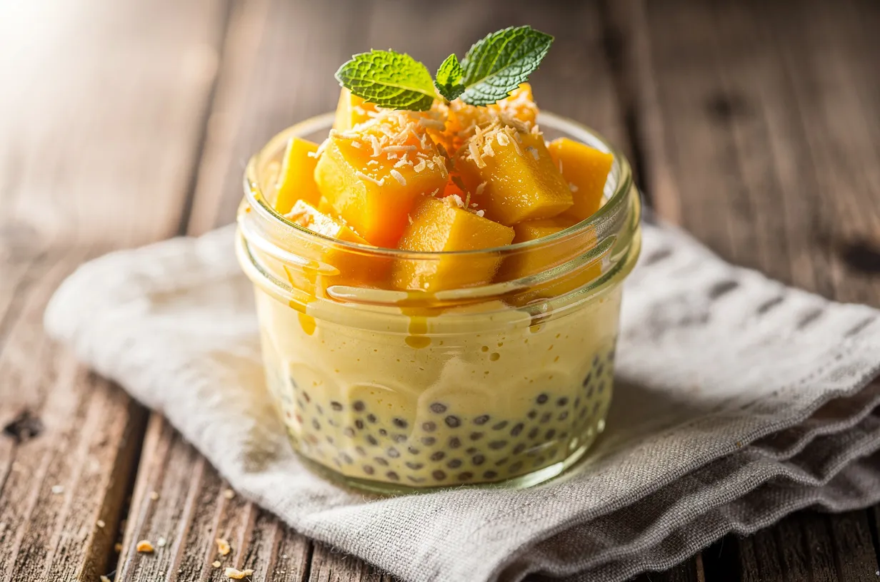 Silky Mango Coconut Chia Pudding with Lime & Coconut