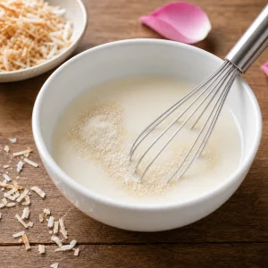 Agar powder whisked into a bowl of milk