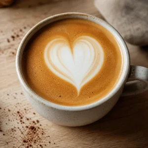 Latte finito con un cuore bianco sulla crema lucida dell espresso