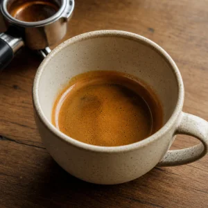 Świeże espresso w szerokim kubku przed dodaniem mleka