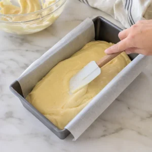Alisando a massa de creme azedo na forma preparada