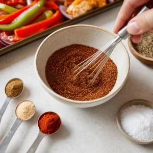 Fajita spices whisked together in a small bowl