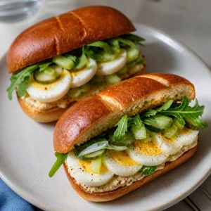 Finished egg sandwiches served on a plate