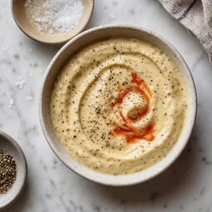 Seasoned mustard spread with pepper and hot sauce