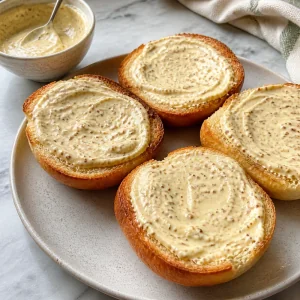 Toasted rolls spread with horseradish Dijon mayo
