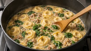 One-Pot Creamy Cheese Tortellini with Sausage and Spinach