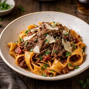Pappardelle finite con ragu di manzo, Parmigiano e prezzemolo