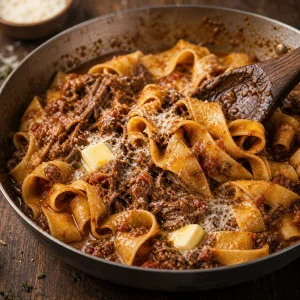Pappardelle mescolate con ragu di manzo e Parmigiano