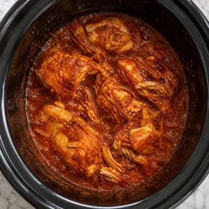 Tender cooked chicken simmering in tomato-chipotle sauce