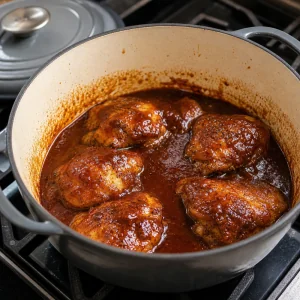 Pollo rosolato nella salsa BBQ affumicata prima della cottura