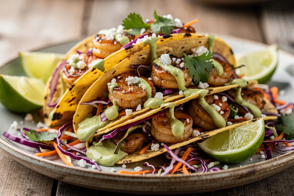 Smoky Chipotle Lime Shrimp Tacos with Avocado Crema