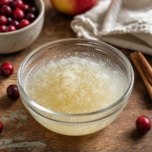 Gelatina che si idrata in acqua fredda in una ciotola di vetro