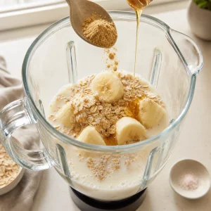 Jengibre y miel añadidos a los ingredientes del batido de plátano