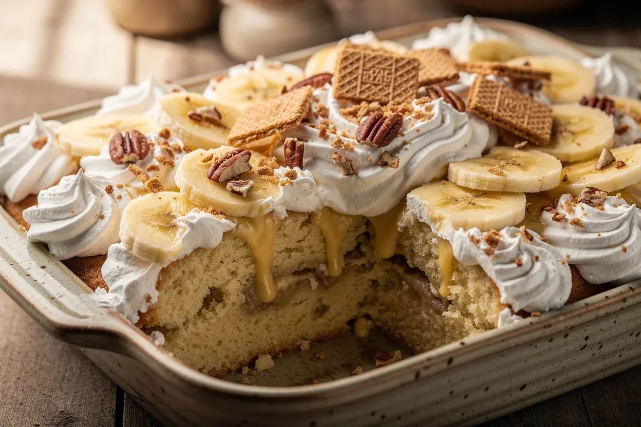 Southern Banana Pudding Poke Cake with Vanilla Custard