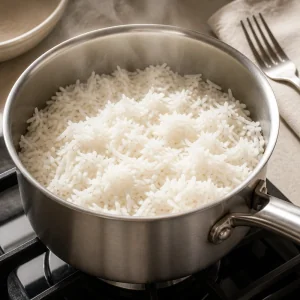 Riso basmati soffice in una casseruola