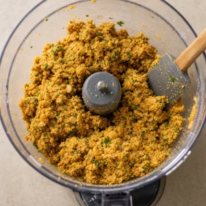 Masa granulada de garbanzo y lenteja en un procesador