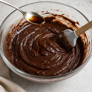 Wanilia dodawana do gęstego czekoladowego ciasta na brownie.