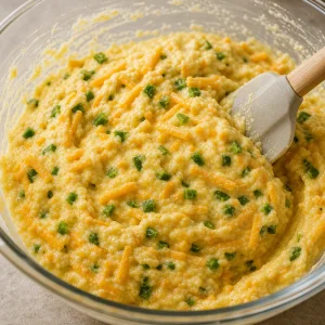 Cheddar cheese and minced jalapenos folded into cornbread waffle batter.