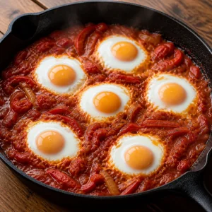 Яйца пашот в красном соусе шакшука с застывшими белками