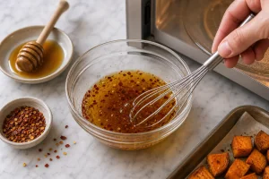 Honig mit Chiliflocken fuer Hot Honey verruehrt