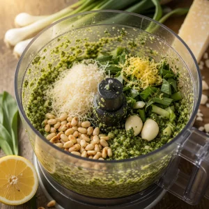Skladniki pesto z czosnaczka w malakserze