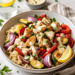Sheet Pan Mediterranean Chicken Bowls with Lemon Tahini