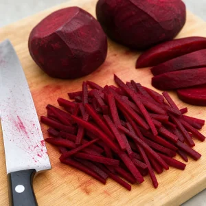 Peeled beetroot cut into thin matchsticks