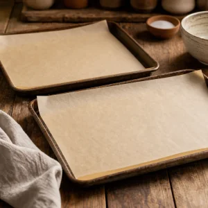 Parchment-lined baking sheet ready for cookie dough