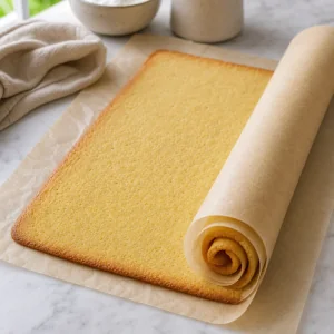 Warm cookie sheet loosely rolled with parchment