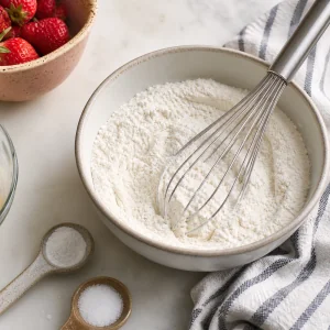 Flour, baking powder, and salt whisked together in a small bowl