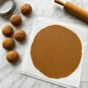 Graham dough rolled into a thin round between parchment