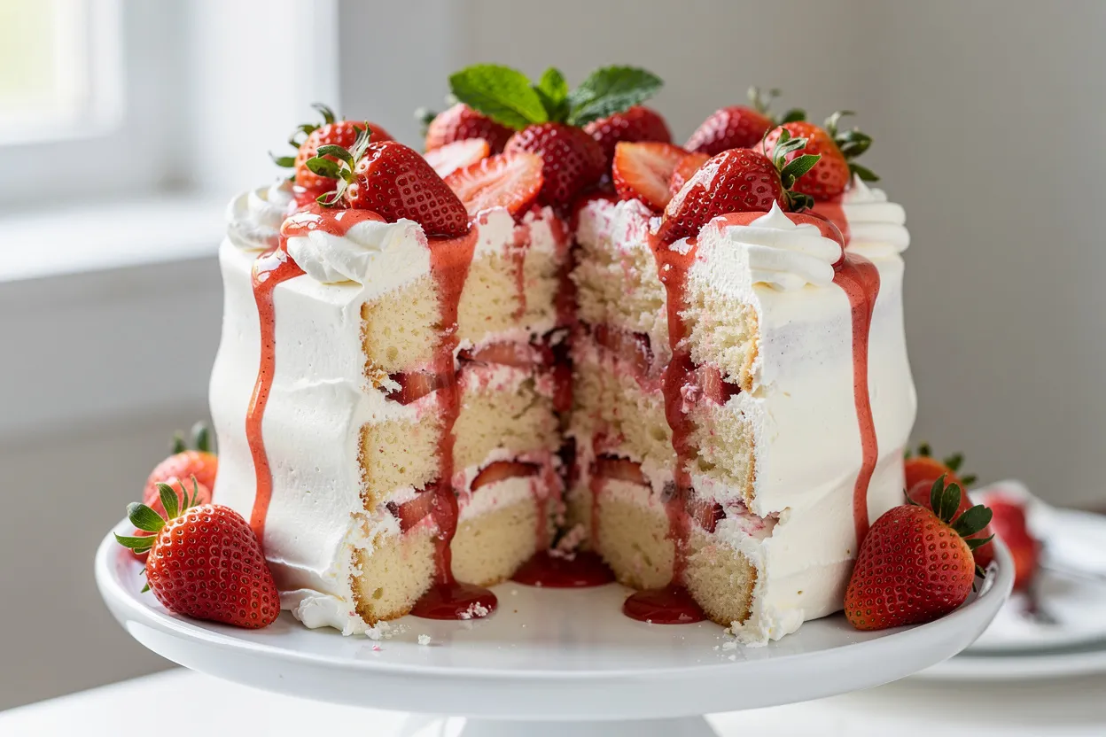 Strawberry Shortcake Cream Cake with Vanilla Layers