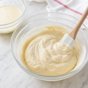 Pate a gateau vanille lisse dans un bol en verre