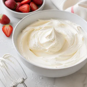 Creme fouettee au mascarpone en pics souples dans un bol