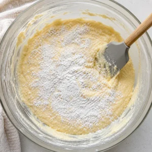 Baking powder sprinkled over cake batter