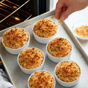 Baked sushi cups with a golden crispy panko topping