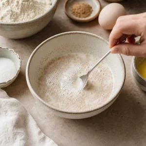 Foamy yeast blooming in warm milk