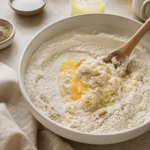 Shaggy cardamom dough mixed in a bowl