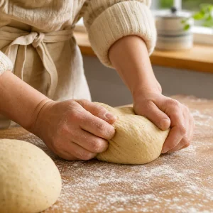Smooth cardamom dough being kneaded on flour
