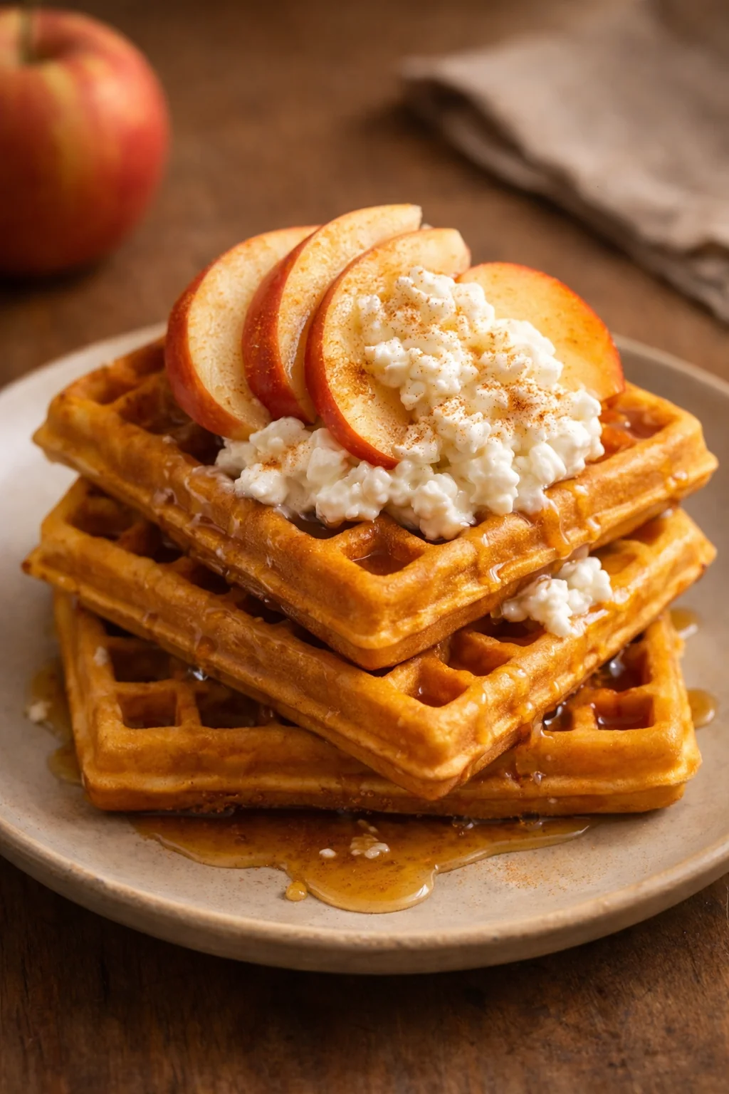 Waffles dulces de manzana y requesón, un postre delicioso