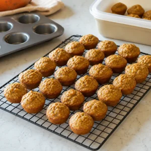 Mini muffins patate douce banane refroidissant sur une grille