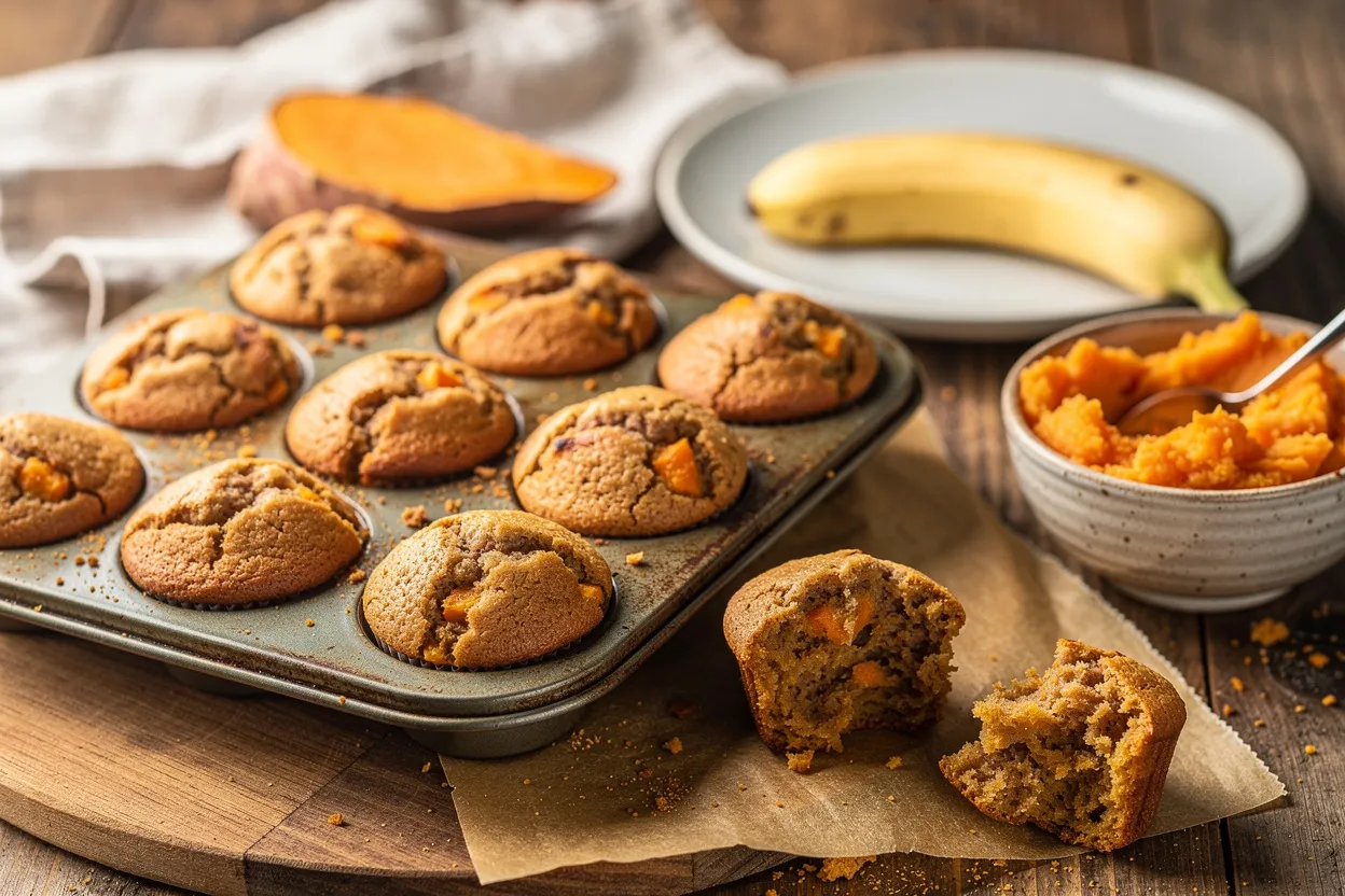 Mini muffins de batata-doce e banana para crianças