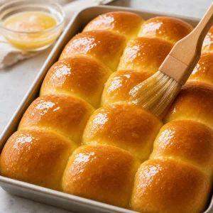 Glassa al miele e burro spennellata su panini Aloha caldi e dorati