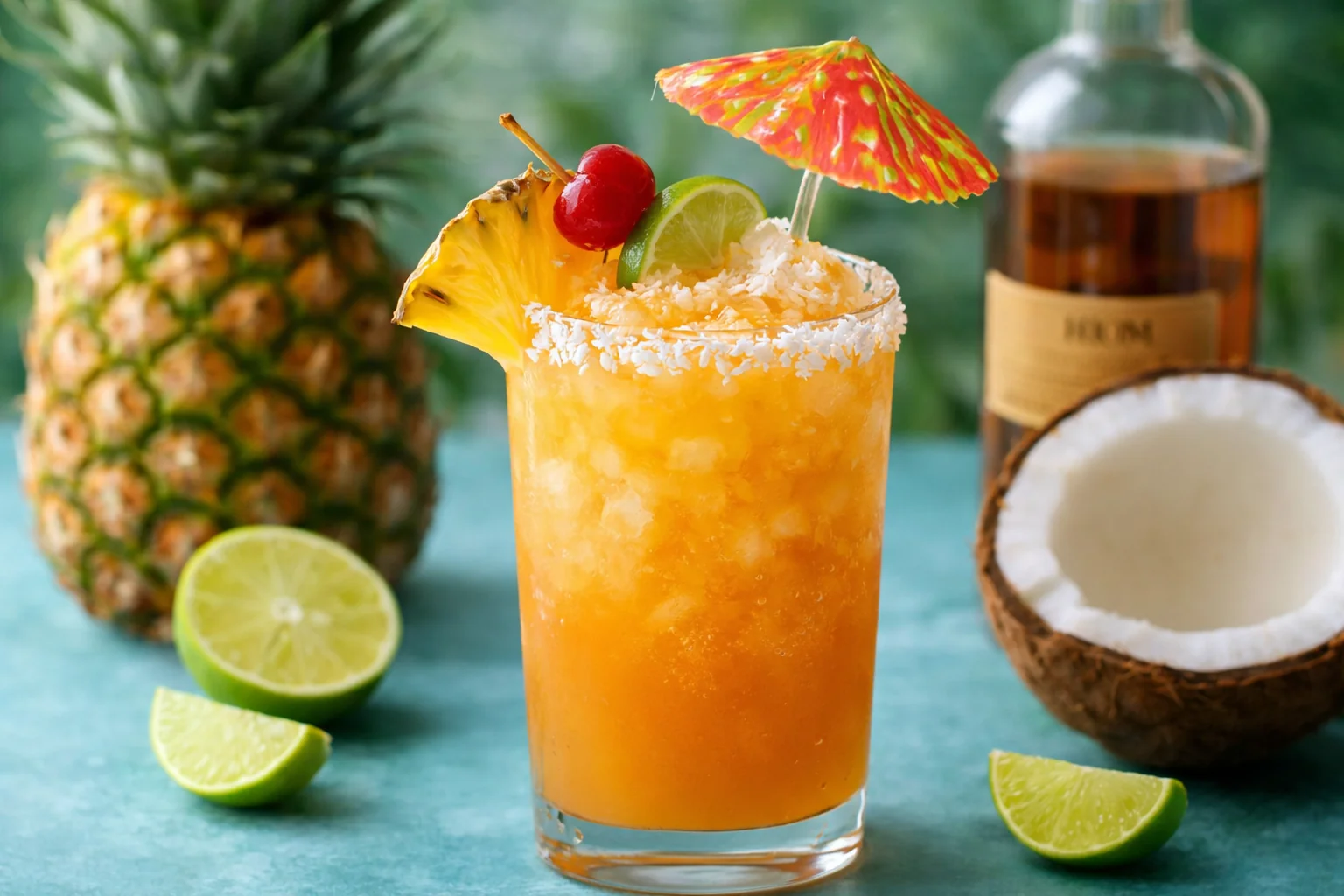 Sweet Rum Cocktail with Fresh Fruit and Coconut Twist