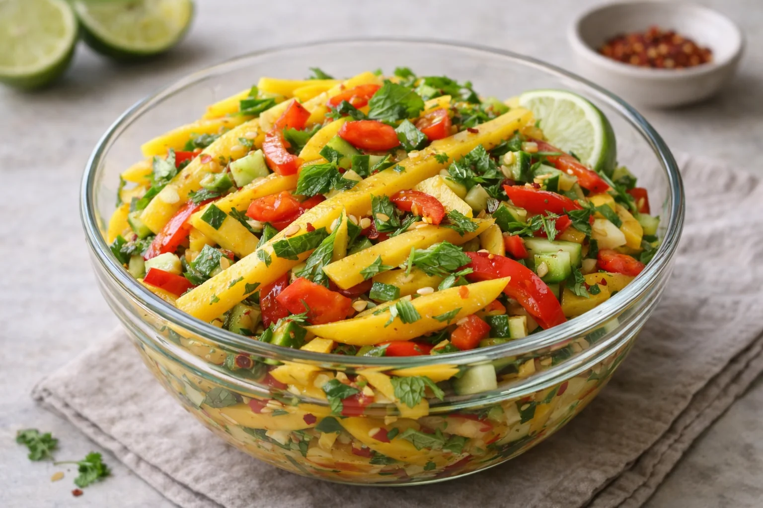 Frischer Thai Mango Salat im Glas – Süß, Sauer, und Würzig