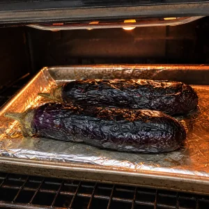 Broiled eggplants with blistered charred skins