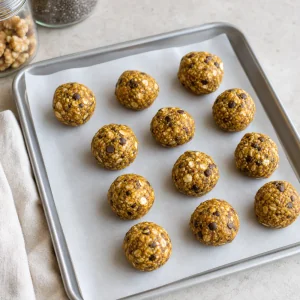 Bolas de masa de galleta de cacahuete en una bandeja