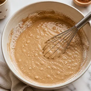 Espresso waffle batter gently mixed with small lumps.
