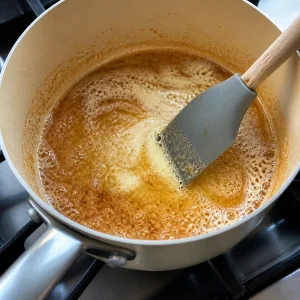 Butter foaming in a saucepan with amber browned bits